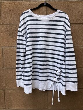 Motherhood Striped Maternity Sweatshirt with Lace-Up Detail